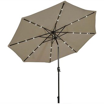 10ft Solar LED Market Patio Umbrella Crank Lift Tilt Control