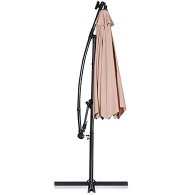 10ft 360° Rotate Solar LED Offset Patio Umbrella No Weight Base Gray Easy Tilt