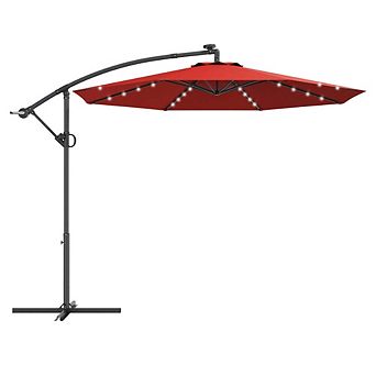 10ft 360° Rotate Solar LED Offset Patio Umbrella No Weight Base Gray Easy Tilt