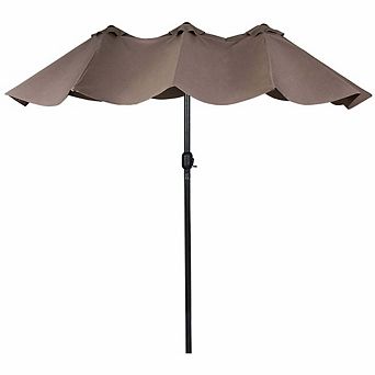 15ft Double-Sided Crank Patio Umbrella No Base Tan For Patio Backyard Garden