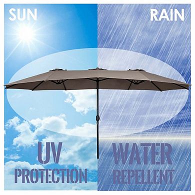 15ft Double-Sided Crank Patio Umbrella No Base Tan For Patio Backyard Garden