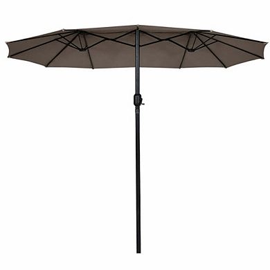 15ft Double-Sided Crank Patio Umbrella No Base Tan For Patio Backyard Garden