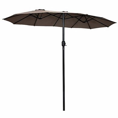 15ft Double-Sided Crank Patio Umbrella No Base Tan For Patio Backyard Garden