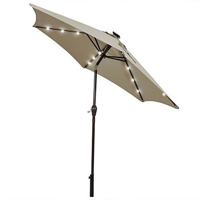 9ft Solar LED Market Patio Umbrella Crank Lift Tilt Adjust
