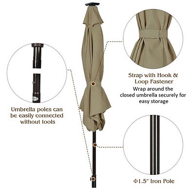 9ft Solar LED Market Patio Umbrella Crank Lift Tilt Adjust