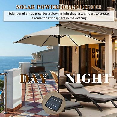 9ft Solar LED Market Patio Umbrella Crank Lift Tilt Adjust