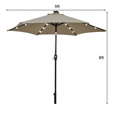 9ft Solar LED Market Patio Umbrella Crank Lift Tilt Adjust