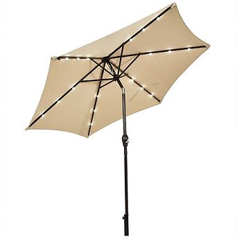 9ft Solar LED Market Patio Umbrella Crank Lift Tilt Adjust