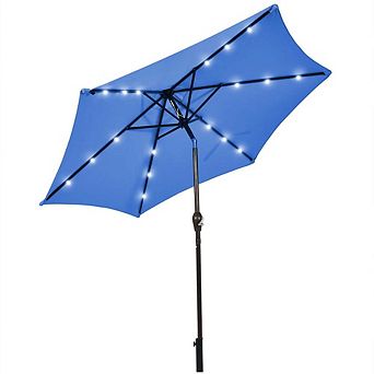 9ft Solar LED Market Patio Umbrella Crank Lift Tilt Adjust
