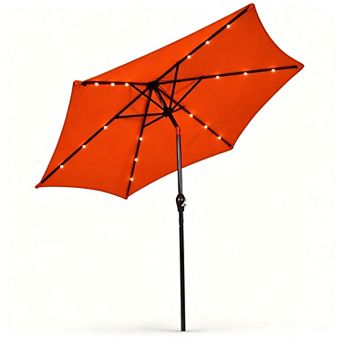 9ft Solar LED Market Patio Umbrella Crank Lift Tilt Adjust
