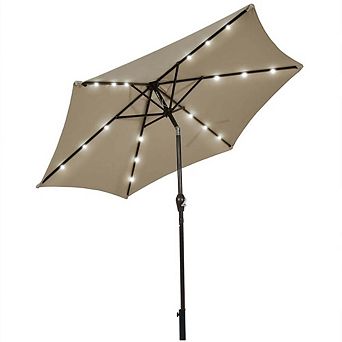 9ft Solar LED Market Patio Umbrella Crank Lift Tilt Adjust