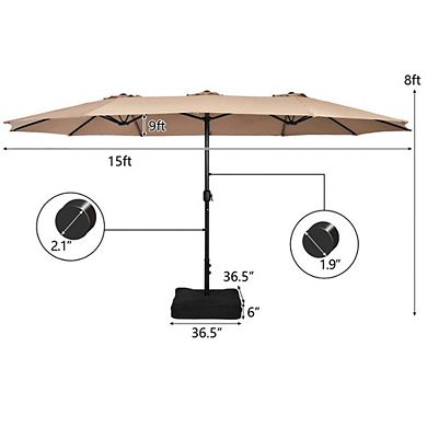 15ft Double-Sided Twin Patio Umbrella Crank With Base Navy Featuring Tilt Function