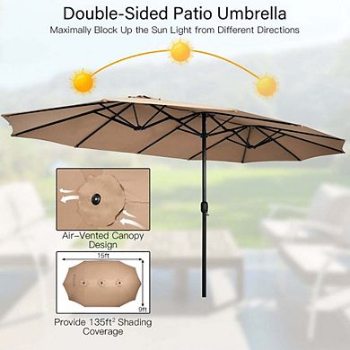 15ft Double-Sided Twin Patio Umbrella Crank With Base Navy Featuring Tilt Function