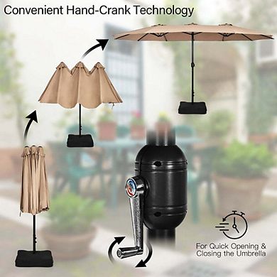 15ft Double-Sided Twin Patio Umbrella Crank With Base Navy Featuring Tilt Function
