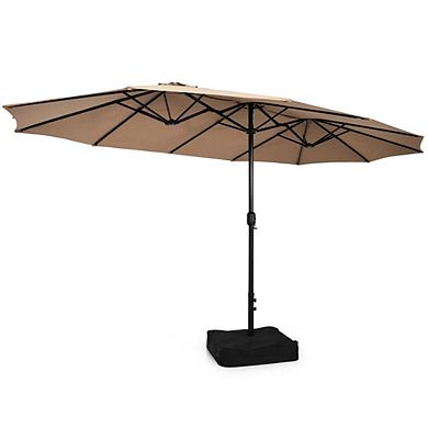 15ft Double-Sided Twin Patio Umbrella Crank With Base Navy Featuring Tilt Function