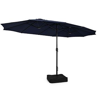 15ft Double-Sided Twin Patio Umbrella Crank With Base Navy Featuring Tilt Function