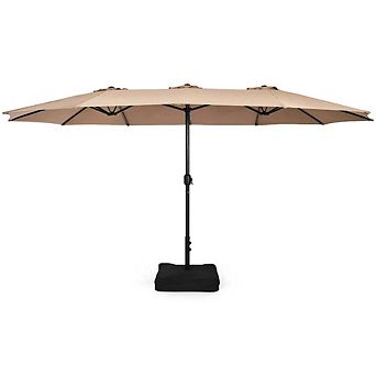 15ft Double-Sided Twin Patio Umbrella Crank With Base Navy Featuring Tilt Function