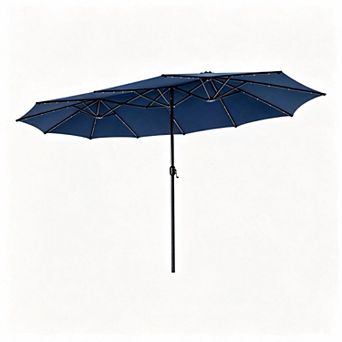15ft Double-Sided Patio Umbrella With 48 Built-In LED Lights Navy For Outdoor Yard