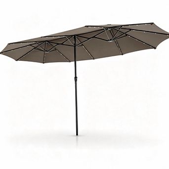 15ft Double-Sided Patio Umbrella With 48 Built-In LED Lights Navy For Outdoor Yard