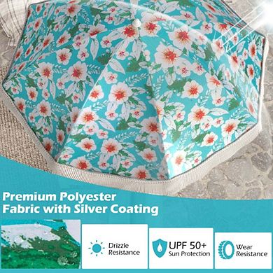 6.5ft UV Fringe Tassel Beach Umbrella Push Button Tilt White Outdoor Pool Shade
