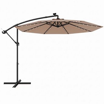 10ft Solar Offset Hanging Umbrella 40 Lamp Beads & Solar Panel Adjustable Tilt