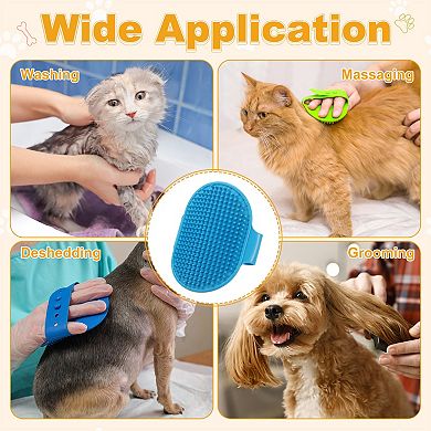 2Pcs Dog Bath Brush, Silicone Pet Shampoo Brush with Adjustable Ring Handle Massage Scrubber Comb