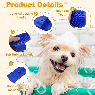 2Pcs Dog Bath Brush, Silicone Pet Shampoo Brush with Adjustable Ring Handle Massage Scrubber Comb