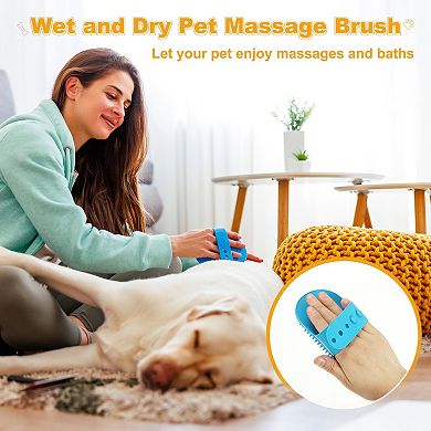 2Pcs Dog Bath Brush, Silicone Pet Shampoo Brush with Adjustable Ring Handle Massage Scrubber Comb