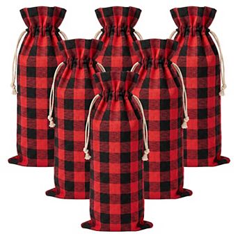6 pc Elegant Drawstring Wine Bottle Gift Bags with Handles for Special Occasions