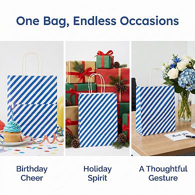 6 Pcs Diagonal-stripe Gift Bag with Handles for Various Occasions and Events