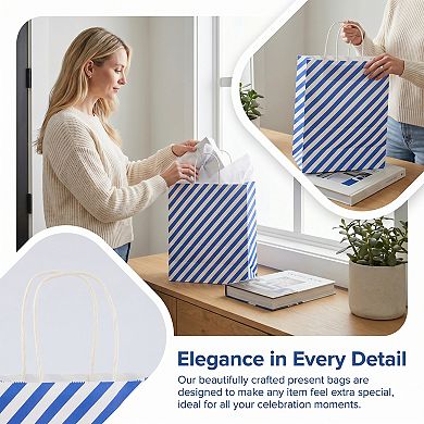 6 Pcs Diagonal-stripe Gift Bag with Handles for Various Occasions and Events