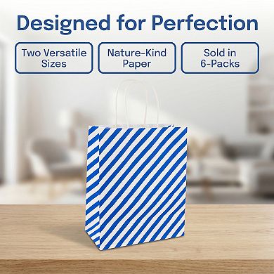 6 Pcs Diagonal-stripe Gift Bag with Handles for Various Occasions and Events