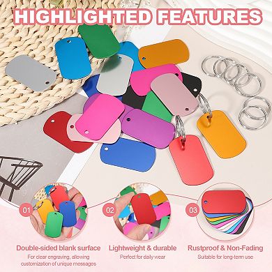 50Pcs Personalized Pet Tag, Rectangle Engraved Blank with Key Ring for Dog Cat