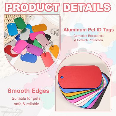 50Pcs Personalized Pet Tag, Rectangle Engraved Blank with Key Ring for Dog Cat