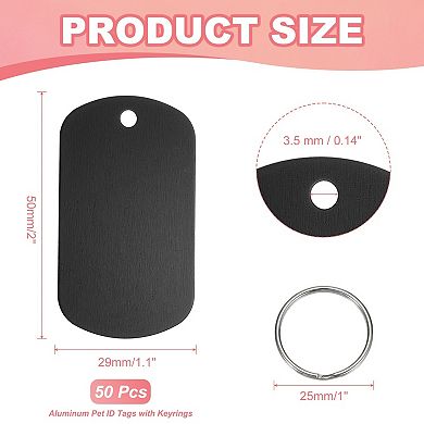 50Pcs Personalized Pet Tag, Rectangle Engraved Blank with Key Ring for Dog Cat