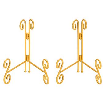 2 pc 6.2''Plate Stand, Iron Decorative Plate Holders Folding Display Stand Easel Gold Tone