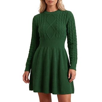 Sweater Dress for Women's Casual Long Sleeve Crewneck Cable Knit Fall Winter Dresses
