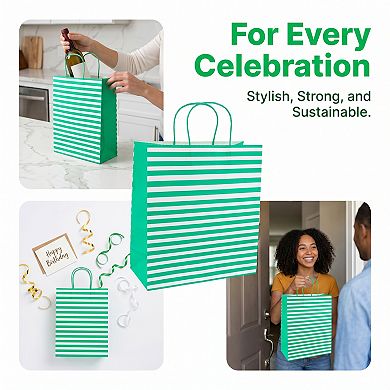 6 Pcs Multi-colored Horizontal-stripe Gift Bag for All Occasions 5.2"Lx3.2"Wx8.4"H