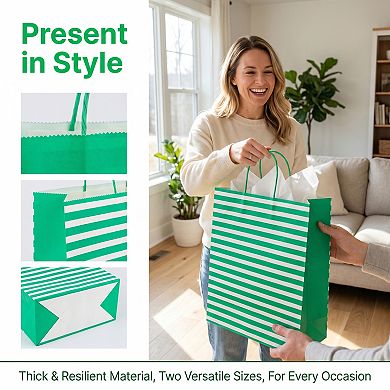 6 Pcs Multi-colored Horizontal-stripe Gift Bag for All Occasions 5.2"Lx3.2"Wx8.4"H