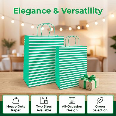 6 Pcs Multi-colored Horizontal-stripe Gift Bag for All Occasions 5.2"Lx3.2"Wx8.4"H