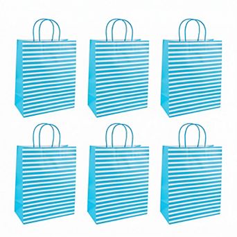 6 pc Multi-colored Horizontal-stripe Gift Bag for All Occasions 5.2"Lx3.2"Wx8.4"H