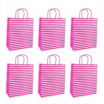 6 pc Multi-colored Horizontal-stripe Gift Bag for All Occasions 5.2"Lx3.2"Wx8.4"H