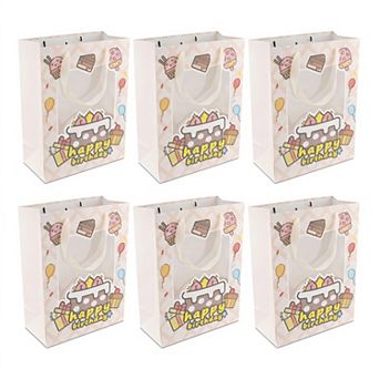 6 pc Birthday Window Gift Bag with Cartoon Design for Kids' Parties and Birthdays 7.7"Lx3.7"Wx9.6"H