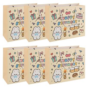 6 pc Cartoon Themed Birthday Gift Bags for Kids and Celebrations 7.7"Lx3.3"Wx5.7"H