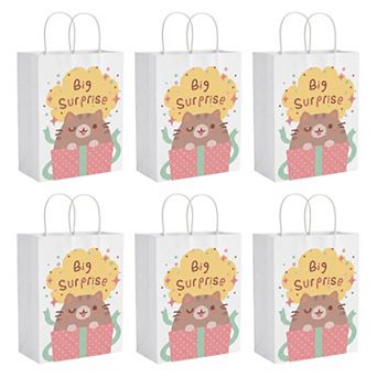 6 Pack Gift Bags Thick Sturdy Reinforced Cartoon 8.3"Lx4.3"Wx10.6"H