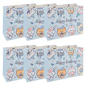 6 pc Cartoon Themed Birthday Gift Bags for Kids and Celebrations 9.6"Lx3.7"Wx7.7"H