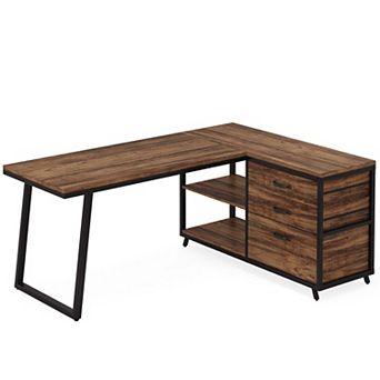 Tribesigns Industrial L-Shaped Wood Computer Desk with Drawers