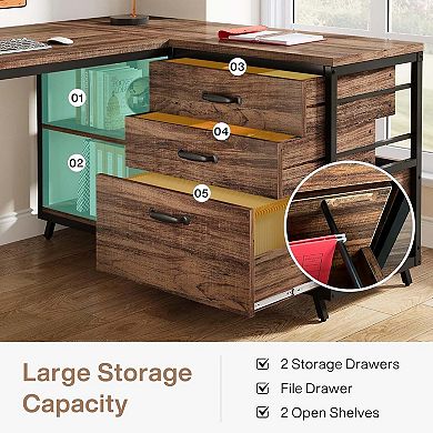 Tribesigns Industrial L-Shaped Wood Computer Desk with Drawers