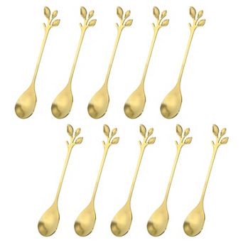 10 pc Stainless Steel Leaf Coffee Spoons, Small Dessert Tableware for Stirring Mixing Ice Tea