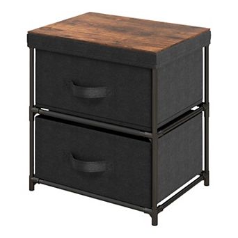 2-Drawer Compact End Table with Fabric Nightstand for Bedroom or Dorm Room